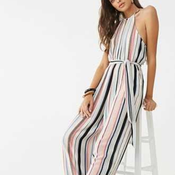 Forever 21 Deep Neck Jumpsuit - Size S Striped